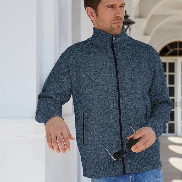 Men's Shawl Collar Cardigans Slim Fit Button Cable Knit Black Sweater Pockets - Picture 5 of 6